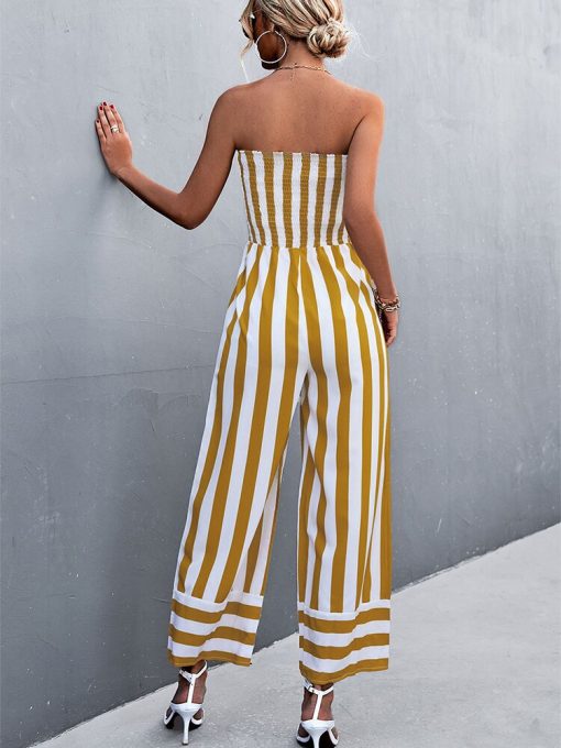 Elegant Strapless Long JumpsuitsDressesmainimage3Summer-Elegant-Strapless-Jumpsuit-Long-Women-Fashion-Black-Striped-Overalls-Wide-Leg-Rompers-Backless-Sexy-Outfits