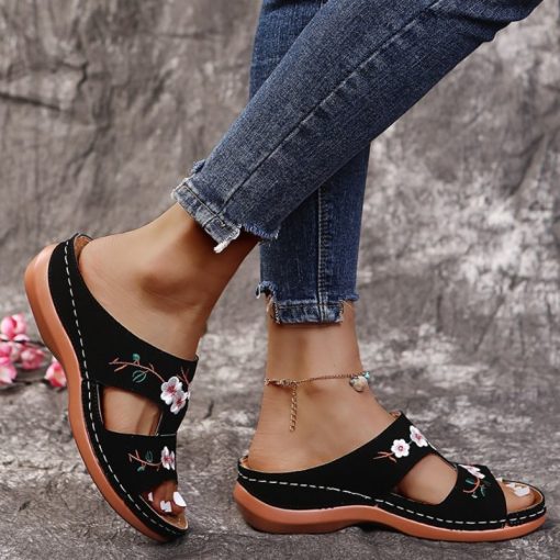 Casual Comfortable Soft SlippersSandalsmainimage3Women-Casual-Sandals-Comfortable-Soft-Slippers-Embroider-Flower-Colorful-Ethnic-Flat-Platform-Open-Toe-Outdoor-Beach