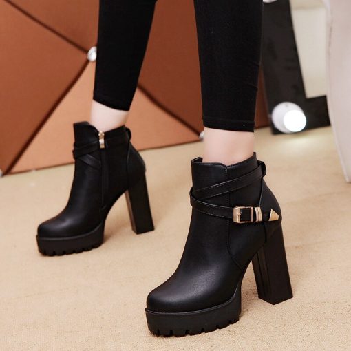 Women’s High Heel Platform Ankle Bootsmainimage42021-New-Top-Quality-Leather-Boots-Women-High-Heels-Platform-Ankle-Boots-For-Women-Round-Toe