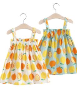 Adorable Lemon Print Korean Baby Mini DressKidsmainimage42021-Summer-Dress-For-Young-Girl-Cotton-Boutique-Lemon-Suspender-Mini-Dress-Clothes-For-Baby-Princess