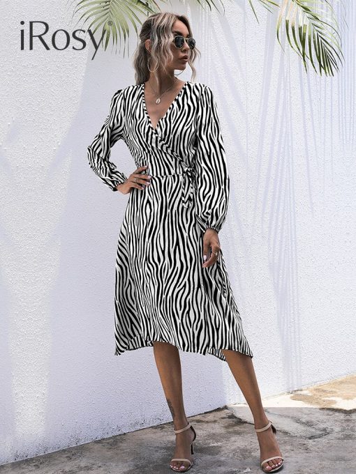 V-Neck Trendy Zebra Print Midi DressDressesmainimage42022-Fashion-Women-Fall-Wrap-Dresses-Long-Sleeve-V-Neck-Clothes-Office-Elegant-Midi-Frocks-for