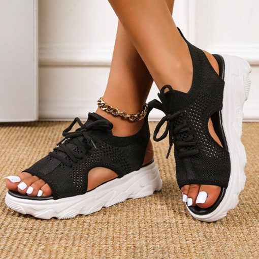 Women’s Knitted Casual SandalsSandalsmainimage42022-New-Summer-Women-Sandals-Knitted-Casual-Sneakers-Platform-Thick-Soled-Woman-Shoes-Lace-Up-Sandal