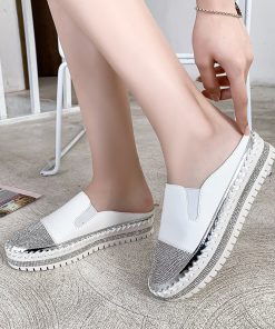 Women’s Flat Platform Round Toe Half SneakersFlatsmainimage4LazySeal-Flat-Platform-Crystals-Round-Toe-Slippers-Women-Summer-Diamond-Mules-Rhinestone-Shoes-Flip-Flops-Slides