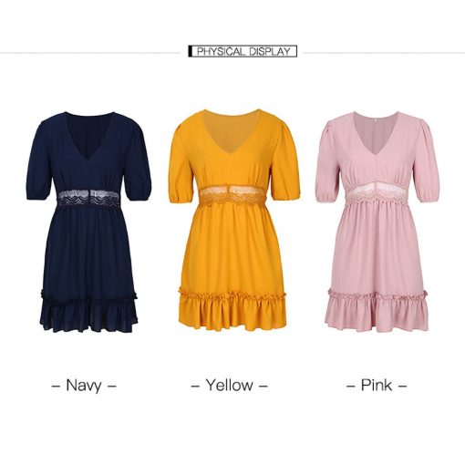 New Fashion Mini Short SundressDressesmainimage4Summer-Dress-Casual-Women-Yellow-Hollow-Ruffle-Ladies-Pink-Fitted-Mini-Short-Sundresses-High-Waist-2022