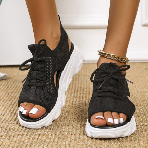 Women’s Knitted Casual SandalsSandalsmainimage52022-New-Summer-Women-Sandals-Knitted-Casual-Sneakers-Platform-Thick-Soled-Woman-Shoes-Lace-Up-Sandal