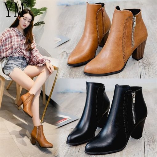 Hot Sale Women’s Ankle BootsBootsmainimage5Return-Women-Ankle-Boots-Fashion-PU-leather-Boots-High-heel-8cm-Ladies-shoes-Side-Zipper-Short