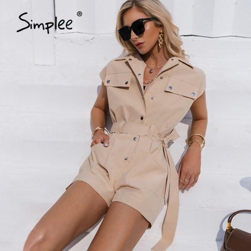 Sleeveless Pockets Belt RomperSwimwearsmainimage5Simplee-Pure-color-sleeveless-pockets-belt-romper-Single-breasted-cool-jumpsuit-romper-High-street-overall-fashion