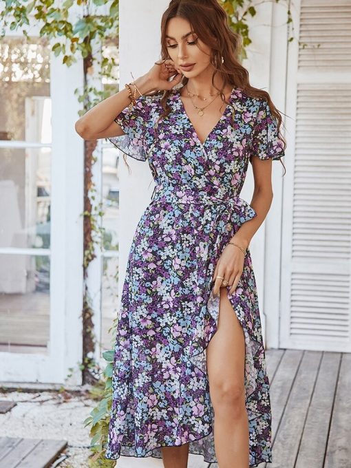 Spring Summer Floral Chiffon DressDressesvariantimage0Spring-Summer-Floral-Chiffon-Dress-For-Women-2022-New-Casual-Butterfly-Sleeve-V-Neck-Holiday-Style