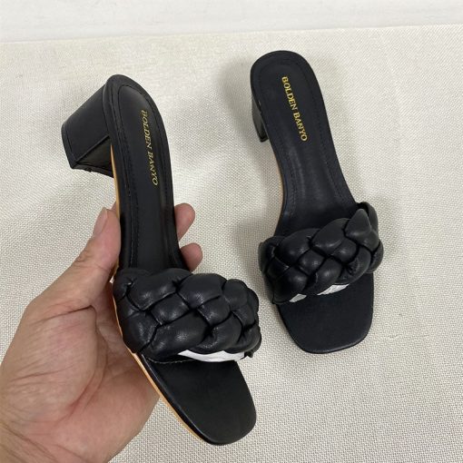 Square Heel Trendy SandalsSandalsvariantimage0Summer-Solid-Weave-Women-Square-Heel-Sandal-2021-Fashion-Thick-High-Heels-Gladiator-Outdoor-Party-Slides