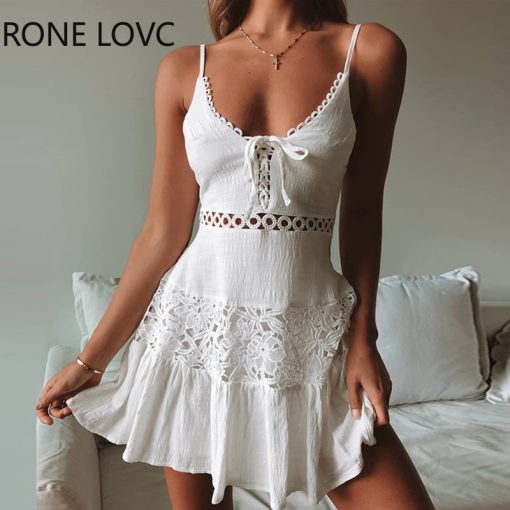Sleeveless Crochet Lace Hollow Out DressDressesvariantimage0Women-Sleeveless-Crochet-Lace-Hollow-Out-Tie-Front-Dress-Elegant-Fashion-Mini-Dress-Chic-Dress