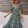 Spring New Short Sleeve Floral DressDressesvariantimage12022-Spring-New-Short-Sleeve-Floral-Dress-Women-Casual-High-Waist-Sexy-V-Neck-Print-Summer