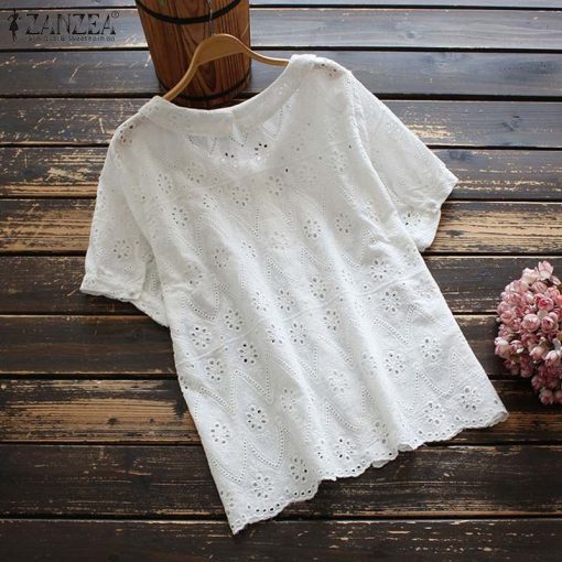 Fashion Women’s Embroidery Lace BlousesTopsvariantimage1Fashion-Women-Embroidery-Blouses-ZANZEA-2022-Lace-Tops-Short-Sleeve-Blusas-Female-Casual-Button-O-Neck