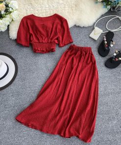 Crop Top + Slim A-line Long SkirtsDressesvariantimage1New-Women-Two-Piece-Set-2022-Sexy-Summer-Outfits-Woman-Clothes-Fashion-V-Neck-Crop-Top