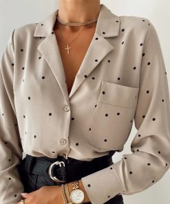 Polka Dot Cotton Casual BlousesTopsvariantimage1Pocket-Long-Sleeve-Turn-Down-Collar-Women-Blouse-Office-Lady-Polka-Dot-Cotton-Casual-Shirts-2021