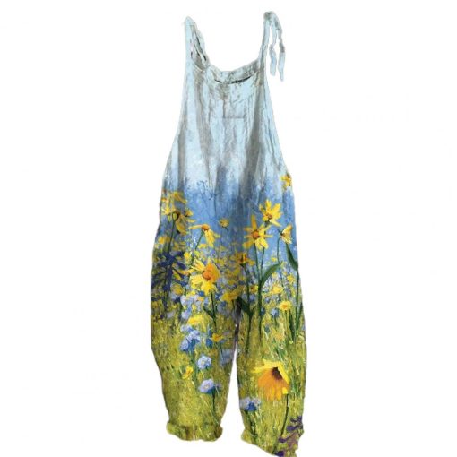 Floral Print Sling Design JumpsuitsSwimwearsvariantimage1Women-Jumpsuit-Flower-Printed-Sling-Design-Thin-Summer-Vintage-Loose-Floral-Print-Rompers-for-Party-Casual