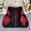 Women’s Retro BlouseTopsvariantimage1Women-s-Retro-Blouse-National-Style-Embroidered-Lace-Up-Tassel-V-Neck-Lantern-Sleeve-Tops-Loose