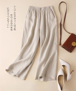 Women’s Soft Comfortable Loose PantsBottomsvariantimage2Lucyever-Spring-Summer-Casual-Wide-Leg-Pants-Women-Solid-Color-Elastic-Waist-Cotton-Linen-Pants-Comfortable