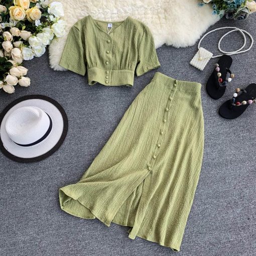 Crop Top + Slim A-line Long SkirtsDressesvariantimage2New-Women-Two-Piece-Set-2022-Sexy-Summer-Outfits-Woman-Clothes-Fashion-V-Neck-Crop-Top