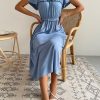 Spring Summer Sweet Solid DressDressesvariantimage2Spring-Summer-Sweet-Solid-Dress-Women-Puff-Short-Sleeve-O-Neck-High-Waist-Casual-Long-Dresses