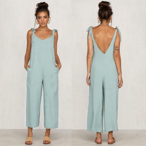 Trendy Loose Backless JumpsuitsDressesvariantimage2Summer-Women-Sleeveless-Rompers-Loose-Jumpsuit-O-Neck-Casual-Backless-Overalls-Trousers-Wide-Leg-Pants-4
