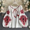 Women’s Retro BlouseTopsvariantimage2Women-s-Retro-Blouse-National-Style-Embroidered-Lace-Up-Tassel-V-Neck-Lantern-Sleeve-Tops-Loose