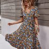 Spring New Short Sleeve Floral DressDressesvariantimage32022-Spring-New-Short-Sleeve-Floral-Dress-Women-Casual-High-Waist-Sexy-V-Neck-Print-Summer