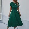 Spring Summer Sweet Solid DressDressesvariantimage3Spring-Summer-Sweet-Solid-Dress-Women-Puff-Short-Sleeve-O-Neck-High-Waist-Casual-Long-Dresses