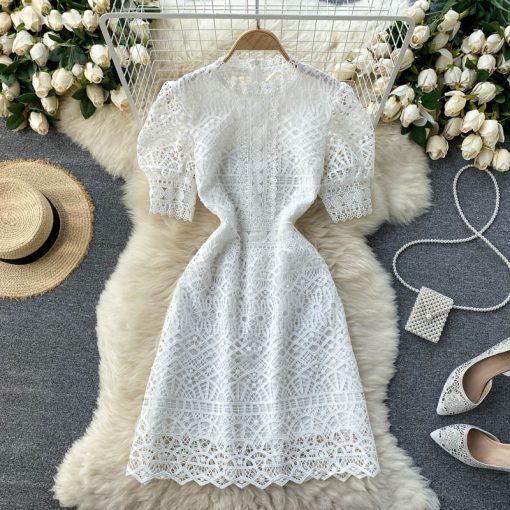 Women’s Trendy Lace DressDressesvariantimage3Young-Gee-Luxury-Designer-White-Dresses-Women-High-Waist-Elegant-Short-Sleeve-Mini-Female-Vintage-O