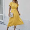 Spring Summer Sweet Solid DressDressesvariantimage4Spring-Summer-Sweet-Solid-Dress-Women-Puff-Short-Sleeve-O-Neck-High-Waist-Casual-Long-Dresses