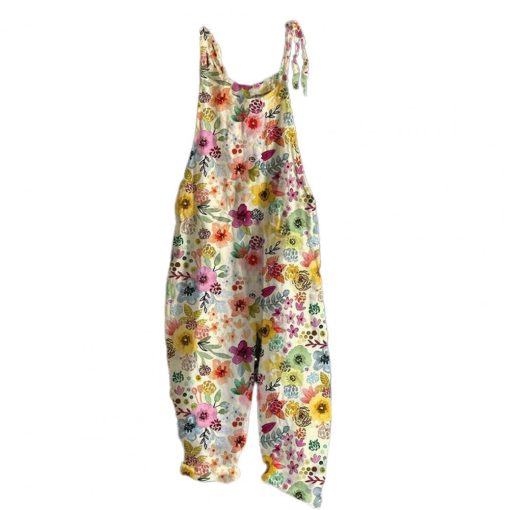 Floral Print Sling Design JumpsuitsSwimwearsvariantimage4Women-Jumpsuit-Flower-Printed-Sling-Design-Thin-Summer-Vintage-Loose-Floral-Print-Rompers-for-Party-Casual