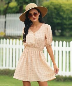 Summer Elastic Waist Button Short DressDresses2022-New-V-Neck-Print-Dress-Wome-2