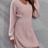 Women’s Long Knitted Sweater DressTopsATUENDO-Winter-Warm-Fashion-Pink-1