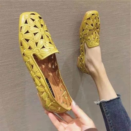 Trending Summer Flat Korean Mom Genuine LoafersFlatsBreathable-Flats-Female-Shoes-Su