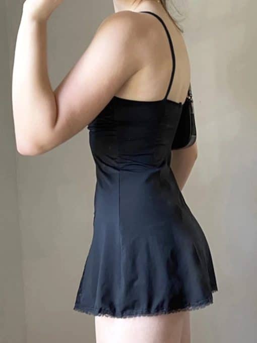 Retro Lace Patchwork Strap Bow Black Mini DressDressesDarlingaga-Y2K-Retro-La-ce-Patchw