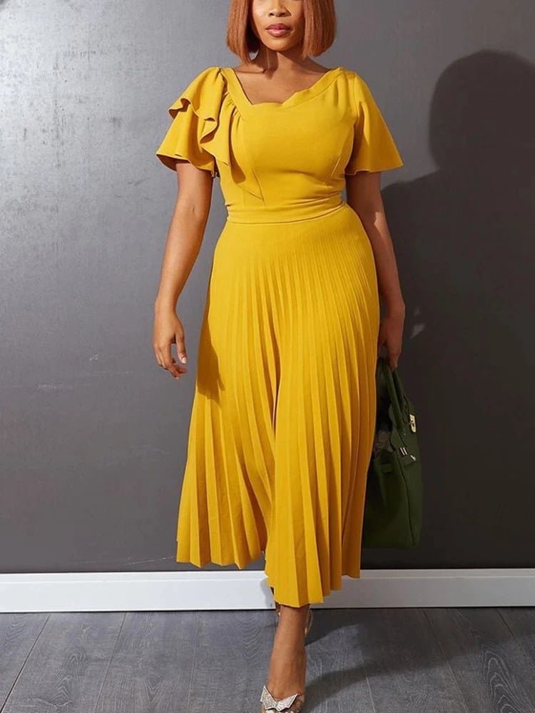 Women’s Elegant Green Yellow Adorable Dress – Miggon
