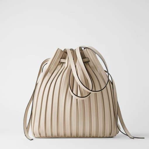 PU Leather Shoulder Bag Pleated Stripe Bucket BagsHandbagsFUNMARDI-BraFnd-Design-PU-Leather