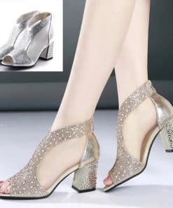 Rhinestone Thick High Heel Fashion SandalsSandalsGOLD-
