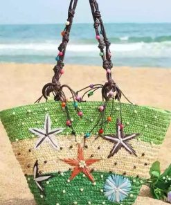 Bohemia Starfish Embroidery Seaside Holiday Beach Straw Shoulder BagsHandbagsGREEN-6