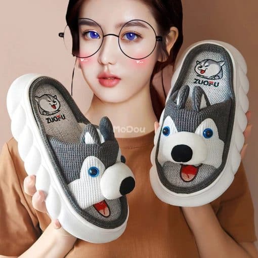 Cute Cartoon Lovely Animals Bedroom Cotton Home SlippersSandalsGREY