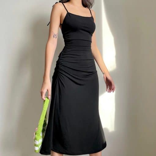 Fashion Ruched Sexy Black Backless Long DressDressesH865d74ae45874d1e84234d260336f6d