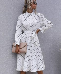 Polka Dot Print Casual Long DressDressesPolka-Dot-Print-Dress-Women-Casu