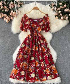 Women’s Floral Print Chiffon Holiday Summer DressDressesSINGREINY-Women-Korean-Floral-Dr