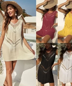 Crochet Beach Tunic Knitted Bathing Cover UpTopsWhite-Crochet-Beach-Tunic-for-Women-Paneo-Knitted-Bathing-Suit-Cover-Up-2022-Vacation-Outfits-Summer.jpg_Q90.jpg_