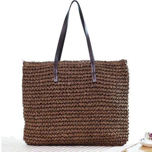Summer Beach Bag Rattan Woven Handmade Knitted Straw HandbagsHandbagsdark-brown