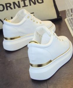 Women’s Platform Casual Chunky White SneakersFlatsgold-2
