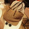Summer Beach Bag Rattan Woven Handmade Knitted Straw HandbagsHandbagslight-brown