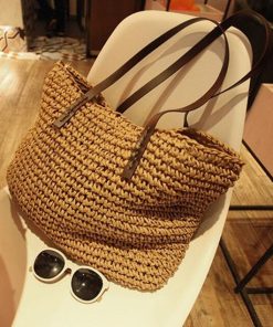 Summer Beach Bag Rattan Woven Handmade Knitted Straw HandbagsHandbagslight-brown