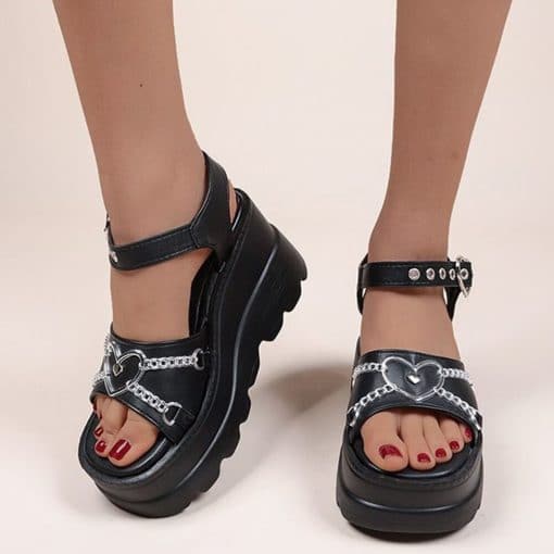 Hot Sale Trendy Platform SandalsSandalsmainimage0Brand-New-2022-Summer-Platform-Sandals-For-Women-Sweet-Gothic-Punk-Heart-Chain-Buckle-Comfy-Wedge
