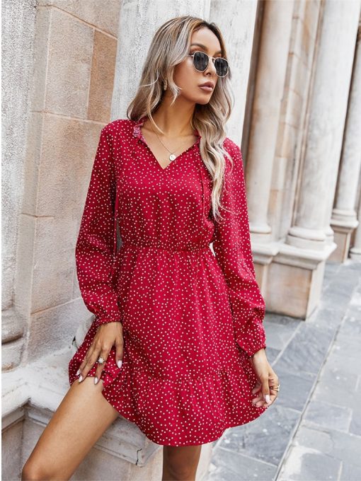 Women’s Spring Summer Polka Dot Print Mini Dress – Miggon