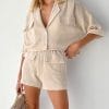 Women’s Two Piece Short SuitsDressesmainimage0Mnealways18-Office-Ladies-Crepe-Two-Pieces-Shorts-Suits-Notched-Half-Sleeves-Shirts-And-Elastic-Shorts-Cotton